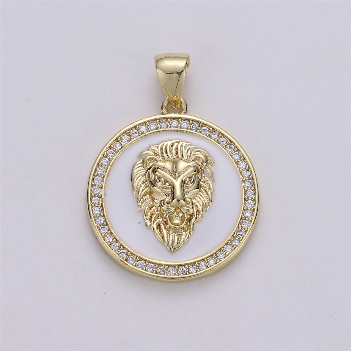 3D Micro Pave Charm Gold plated Medallion, Lion Medallion, Lion Pendant, Lion Jewelry, Lion Necklace Charm for Statement Necklace Component I-583 - DLUXCA
