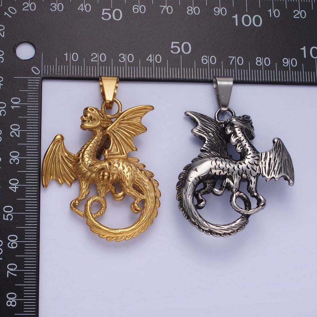 3D Stainless Steel Dragon Necklace Charm Gold Mythical Animal Pendant Jewelry for Men Statement Jewelry P-1211 - DLUXCA