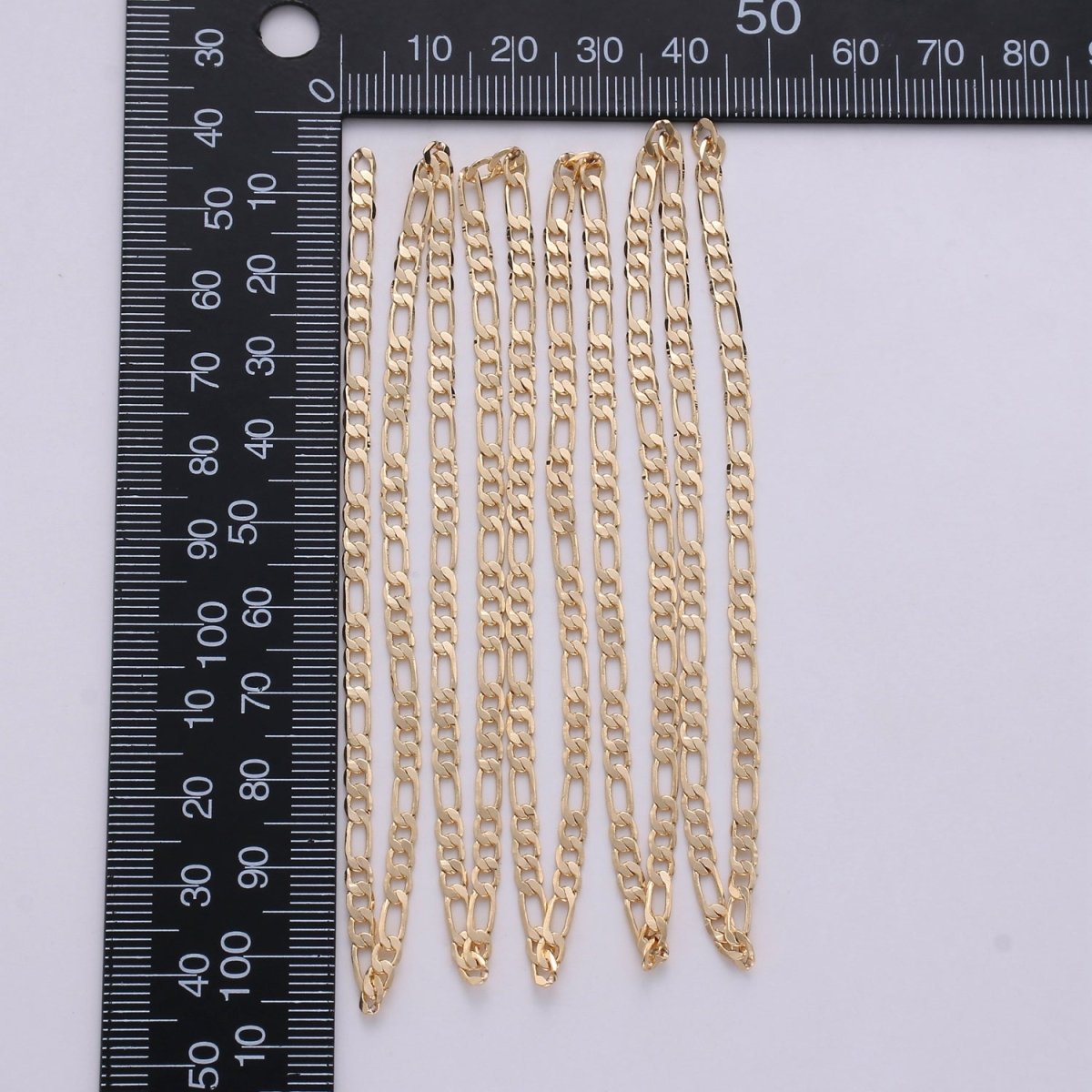 3mm 16K Gold plated Figaro Chain, Flat Curb Chain Jewelry Sold By The Yard For Necklace Bracelet Anklet Supply | ROLL-274 Clearance Pricing - DLUXCA