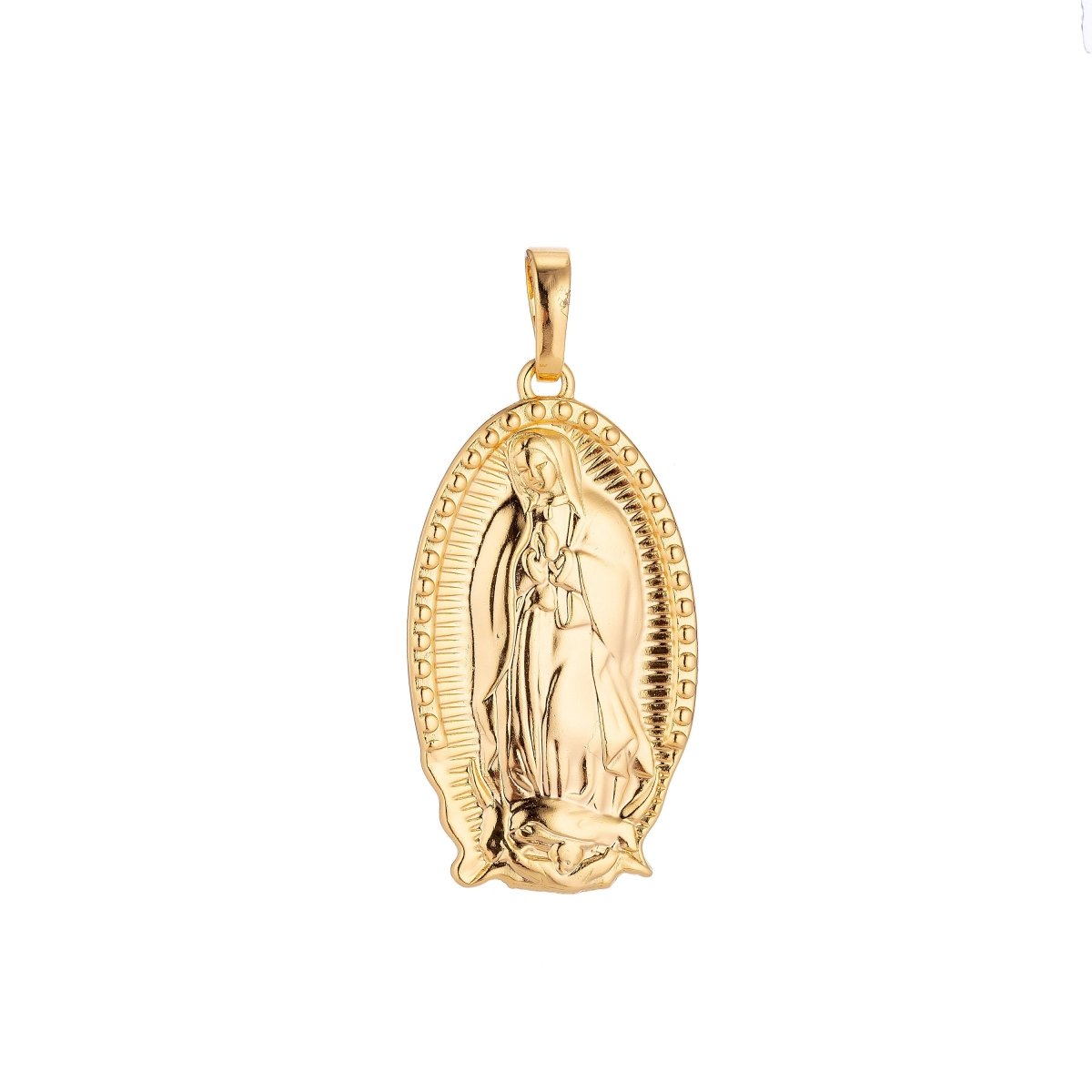 40x18mm Gold plated Virgin Mother Mary Oval Pendant Gold Religious Charm Catholic Rosary Pendants H-705 - DLUXCA