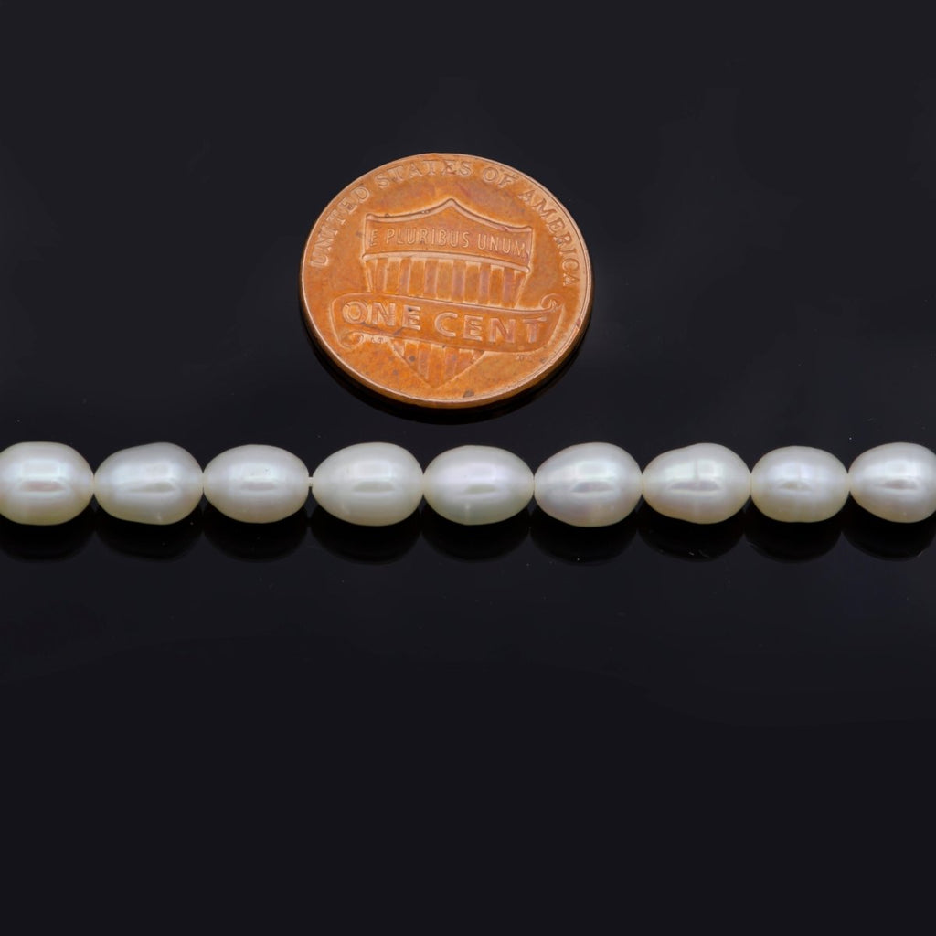 4.5mm - 11mm AAA Oval Button White Freshwater Pearl Strand Jewelry Making | WA-151 Clearance Pricing - DLUXCA