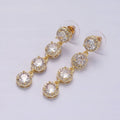 45mm Clear Round Micro Paved CZ Linear Drop Stud Earrings in Gold & Silver | AE287 AE288