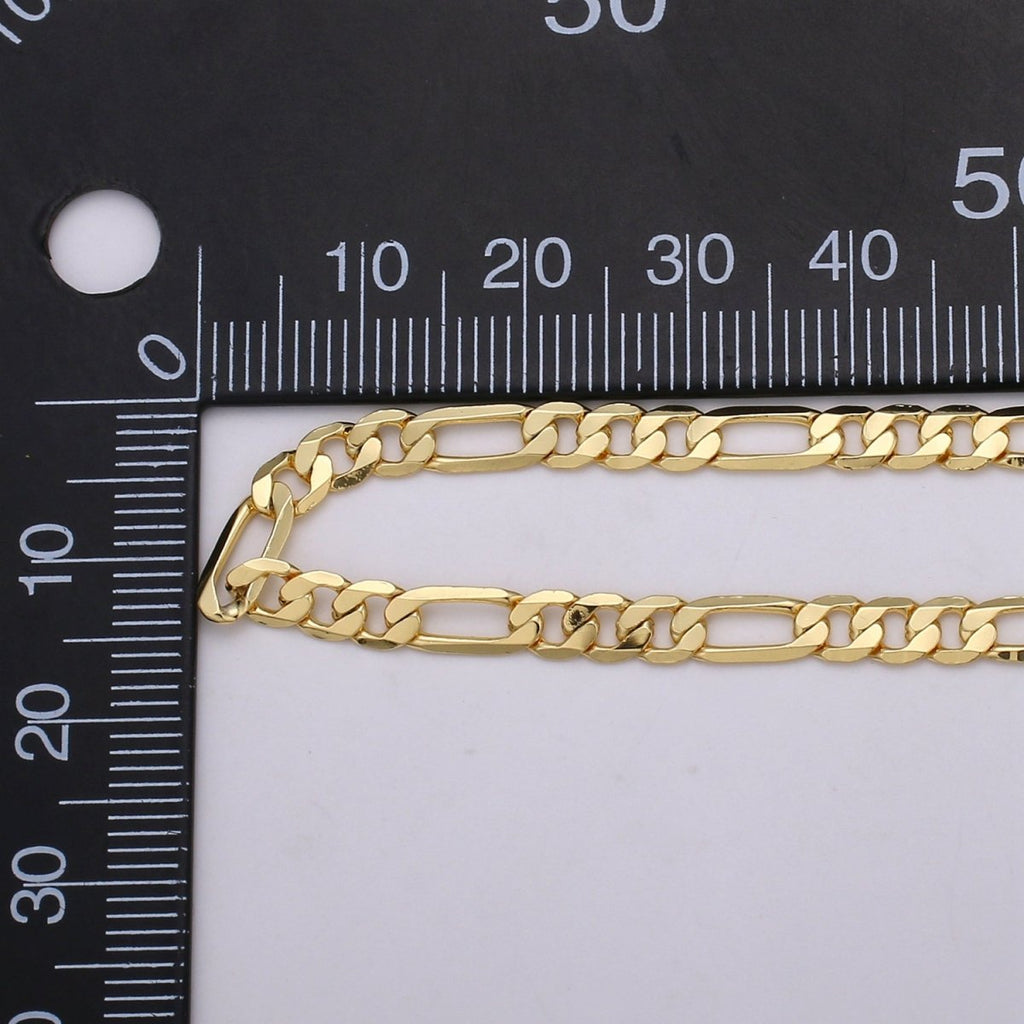 4.5mm FIGARO Chain, 16K Gold plated Figaro Chain Flat Figaro Chain Jewelry Chain Sold by the Yard for Necklace Bracelet Anklet Supply | ROLL-377 - DLUXCA