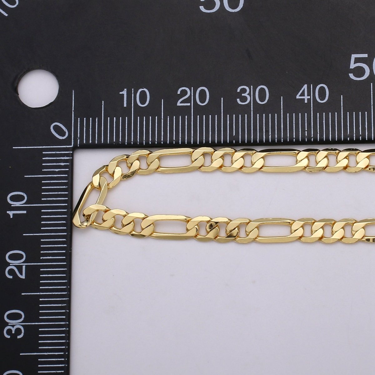 4.5mm FIGARO Chain, 16K Gold plated Figaro Chain Flat Figaro Chain Jewelry Chain Sold by the Yard for Necklace Bracelet Anklet Supply | ROLL-377 - DLUXCA