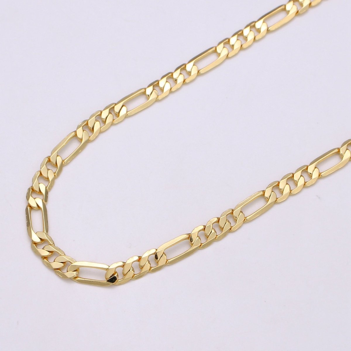 4.5mm FIGARO Chain, 16K Gold plated Figaro Chain Flat Figaro Chain Jewelry Chain Sold by the Yard for Necklace Bracelet Anklet Supply | ROLL-377 - DLUXCA