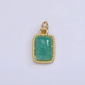 4K Gold plated Amazonite, Moonstone, Labradorite Dotted Bezel Rectangular Charm | AG-537 - AG-539