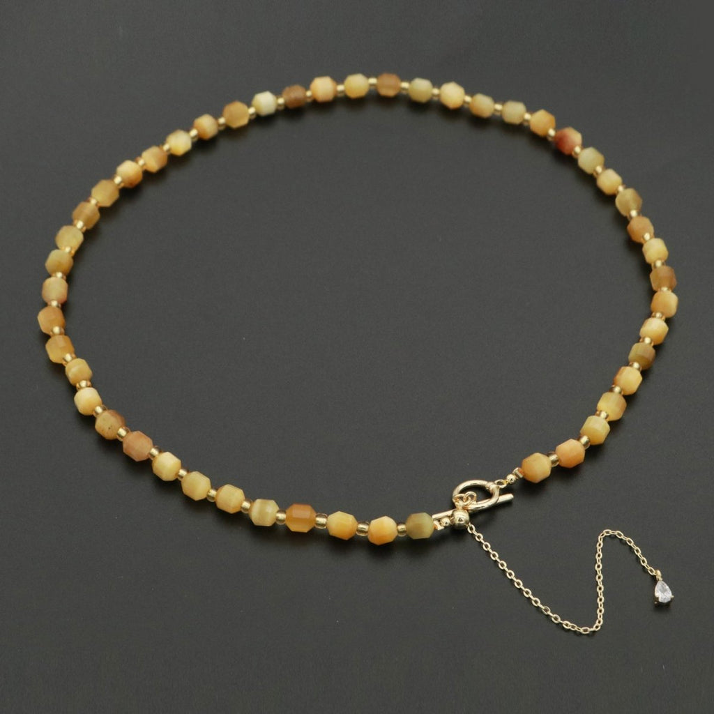 5.5mm Tiger Eye Natural Gemstone Bead 16.5 Inch Choker Necklace w. Toggle Clasps | WA-249 Clearance Pricing - DLUXCA