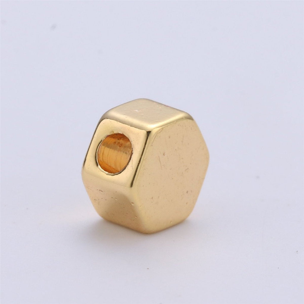 5mm Hexagon Bead 14K Gold plated Charm Bead Spacer for Bracelet Necklace Spacer Jewelry Supply Finding Small hole bead B-224 - DLUXCA