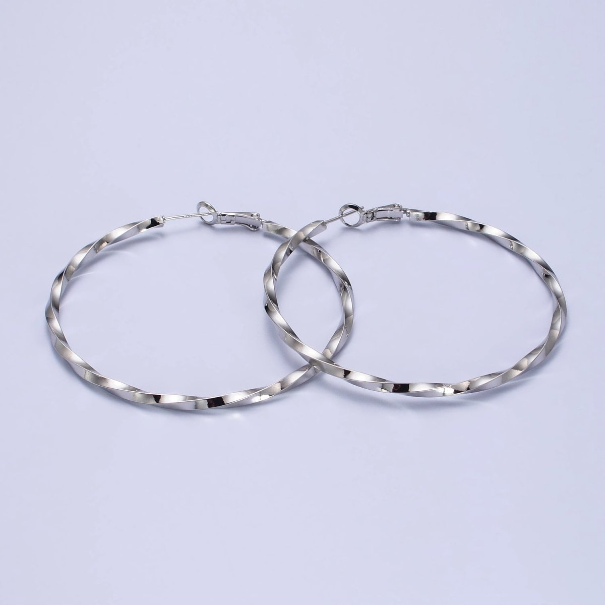 60mm, 50mm Gold plated Twist Geometric Hoop Hinge Latch Earrings in Gold & Silver | AB-499 - AB-502 - DLUXCA