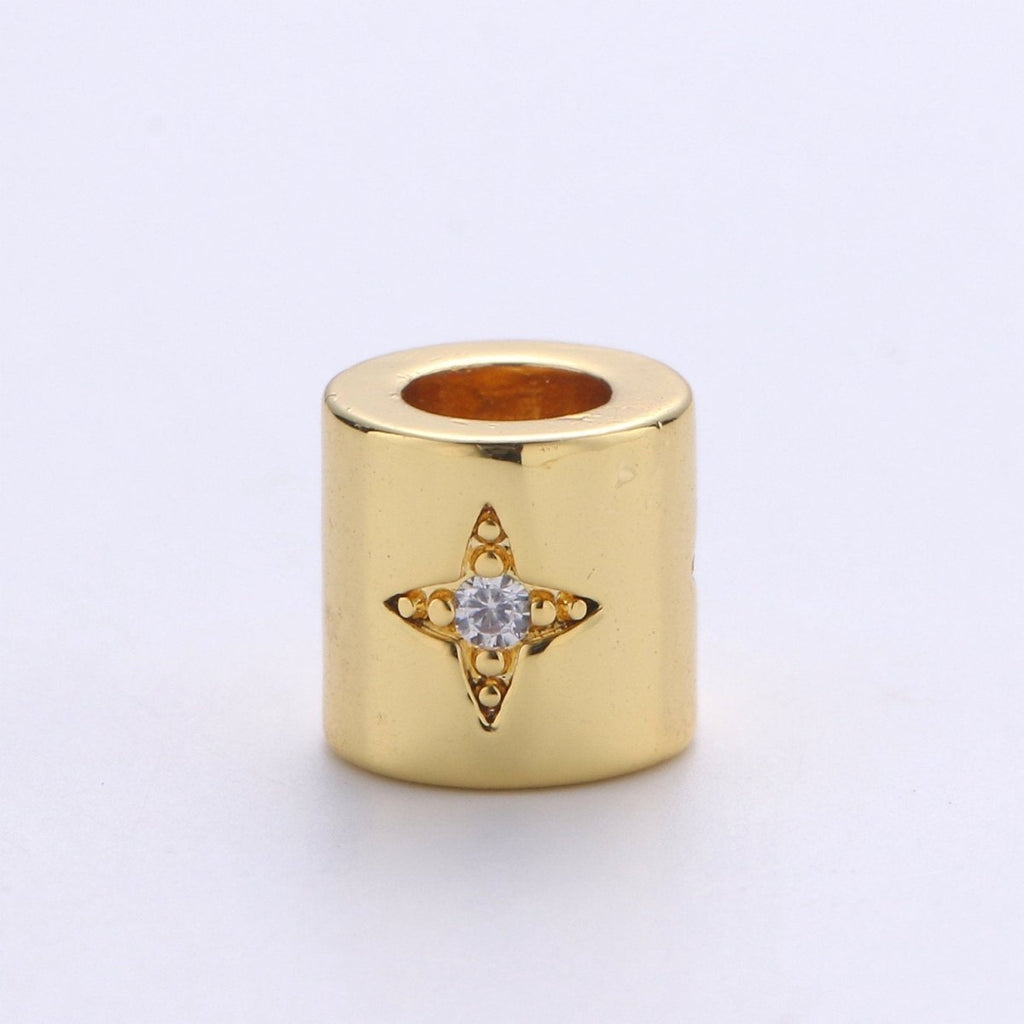 6mm Bead CZ Gold plated Beads Celestial Beads Moon Sun Star Beads Micro Pave cylinder BeadsCharm for Bracelet Necklace Supply 4mm Hole B-270 B-271 B-272 - DLUXCA
