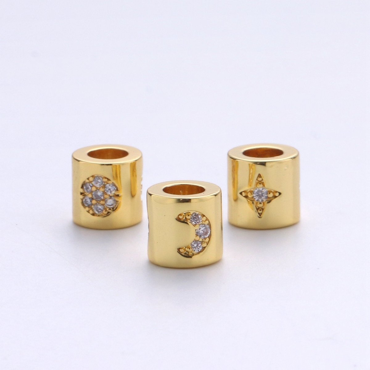 6mm Bead CZ Gold plated Beads Celestial Beads Moon Sun Star Beads Micro Pave cylinder BeadsCharm for Bracelet Necklace Supply 4mm Hole B-270 B-271 B-272 - DLUXCA