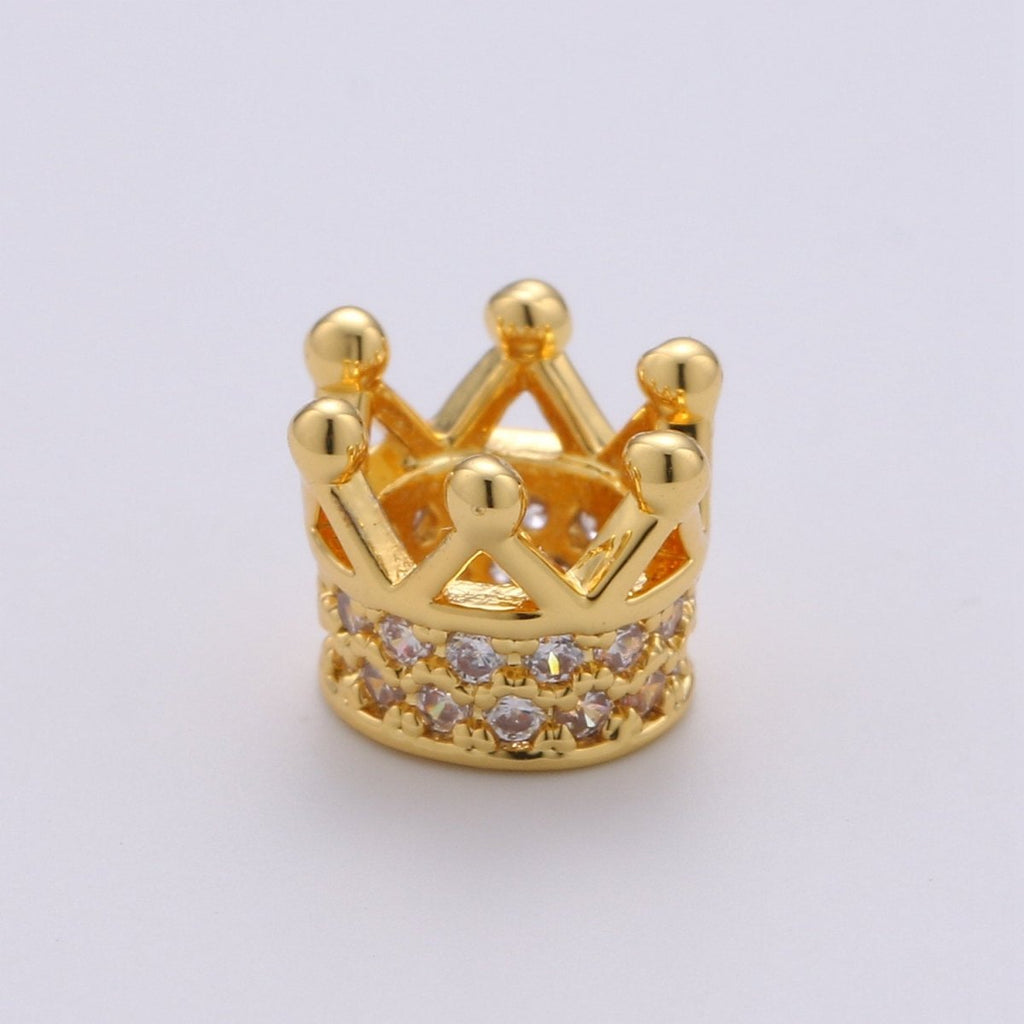 6MM Beads CZ Micro Crown Beads Large Hole Crown Spacer Beads, Cubic Zirconia Crown Beads, CZ Big Hole Crown Charm Bracelet B-299 - DLUXCA