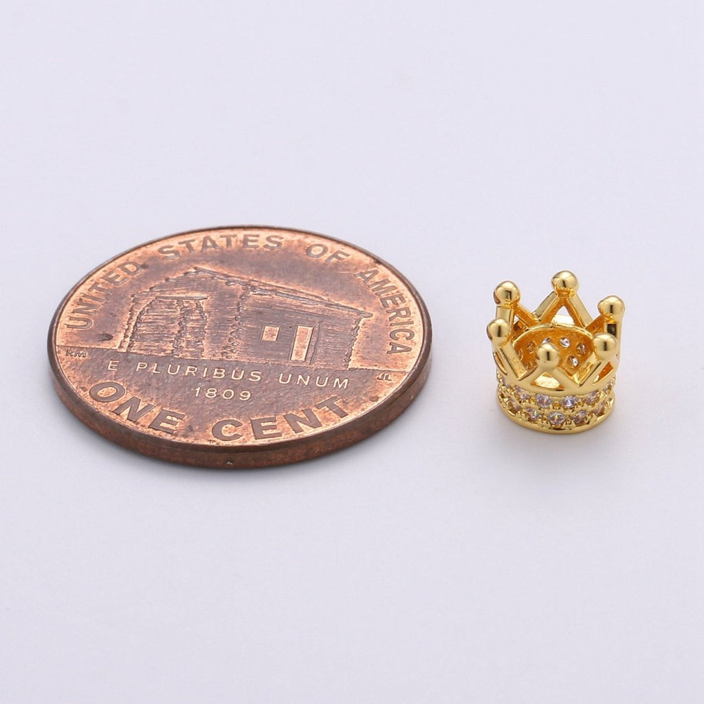 6MM Beads CZ Micro Crown Beads Large Hole Crown Spacer Beads, Cubic Zirconia Crown Beads, CZ Big Hole Crown Charm Bracelet B-299 - DLUXCA