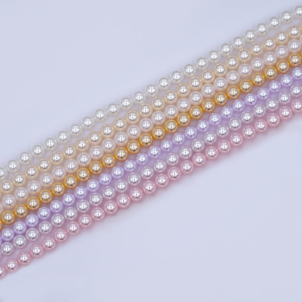 6mm Round White, Purple, Pink Shell Pearl Strand | WA - 2989 - WA - 3014 