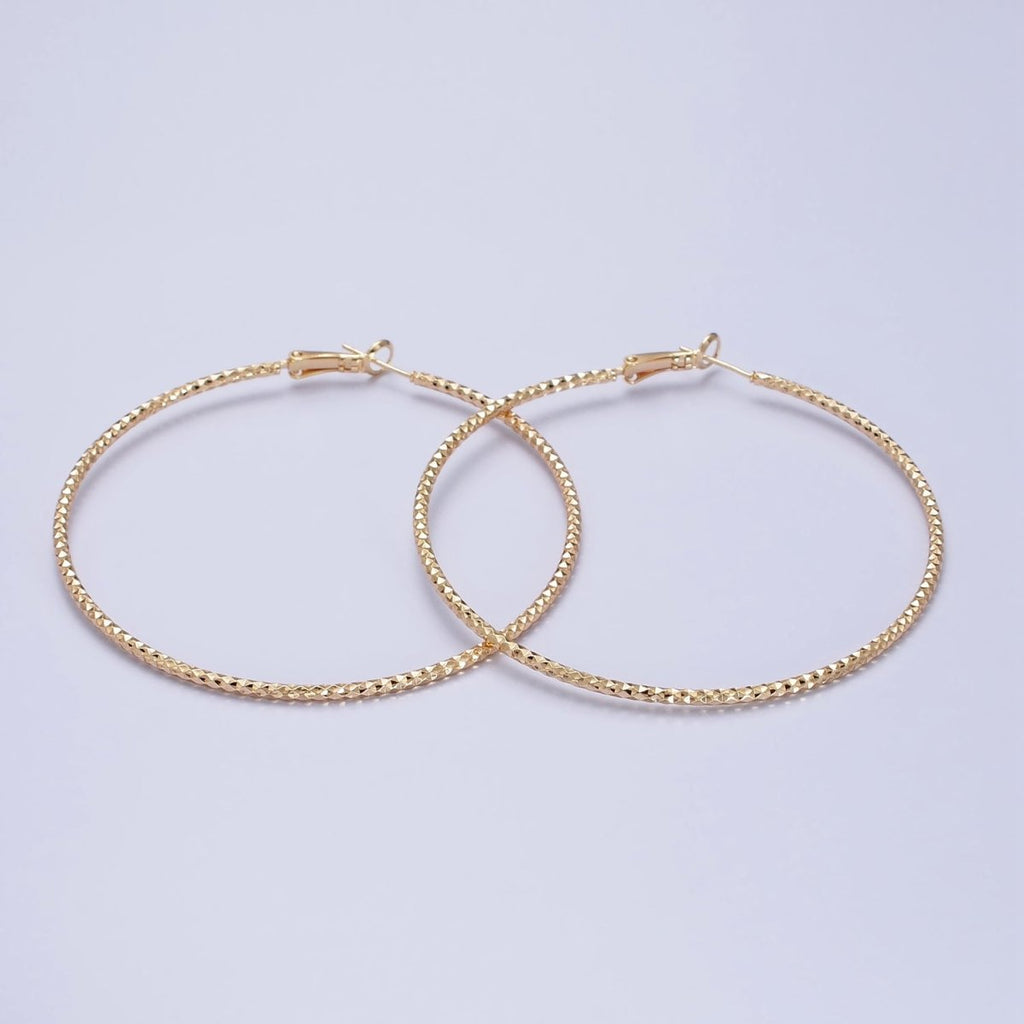 70mm, 60mm Gold plated Rhombus Dented Geometric Hinge Latch Earrings in Gold & Silver | AB495 - AB498