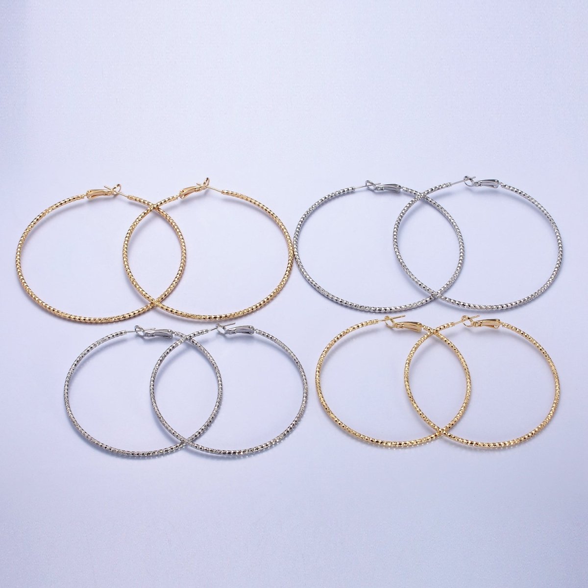 70mm, 60mm Gold plated Rhombus Dented Geometric Hinge Latch Earrings in Gold & Silver | AB495 - AB498