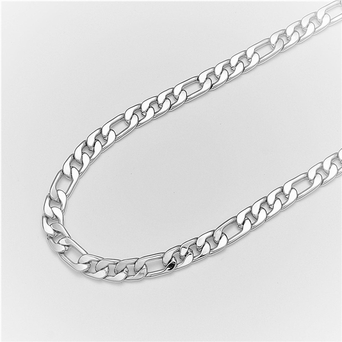 7mm Wide Figaro White Gold plated Chain by Yard, Chunky Silver Figaro Chain, Wholesale Bulk Roll Chain DIY Craft, For Jewelry Making | ROLL-505 Clearance Pricing - DLUXCA