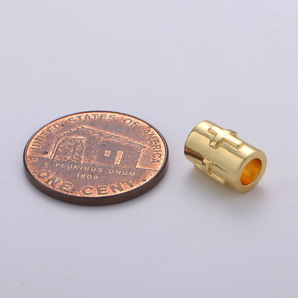7x9mm Bead CZ Gold Beads Cross Beads cylinder Beads Charm for Bracelet Necklace Supply 4mm hole B-322 - DLUXCA