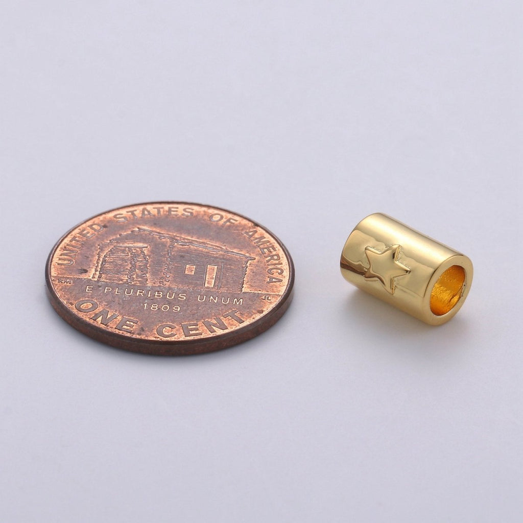 7x9mm Bead CZ Gold Beads Star Beads cylinder Beads Charm for Bracelet Necklace Supply 4mm hole B-323 - DLUXCA