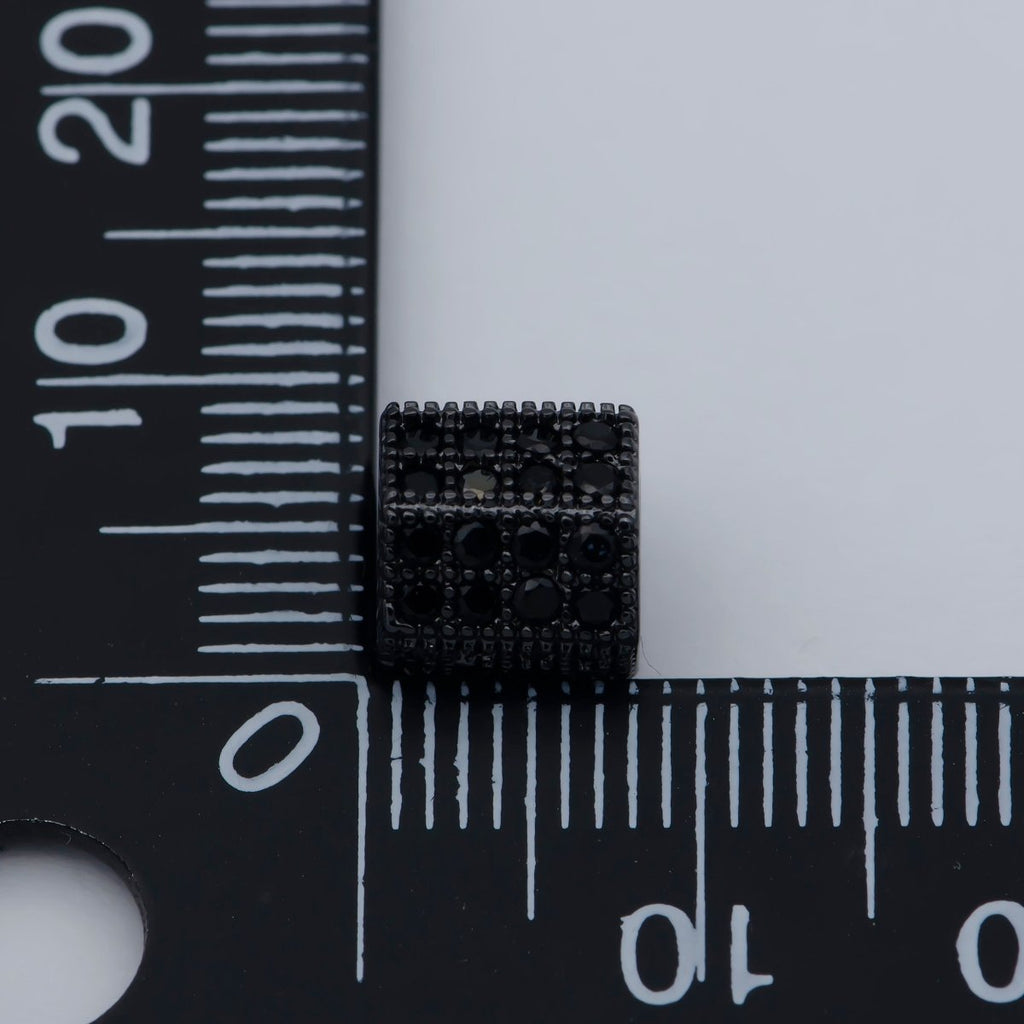 8MM Black CZ Pave On Black Large Hole Hexagon Tube Spacer Beads, Cubic Zirconia Tube Space Beads, Men's Jewelry Findings B-543 - DLUXCA