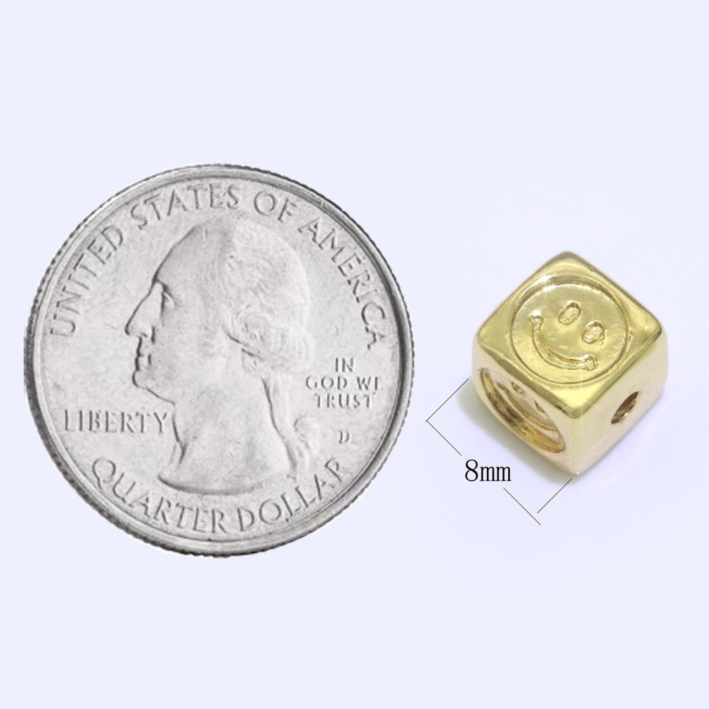 8mm Gold plated Square Spacer Beads, Gold Happy Face Spacer Beads, Gold Smiley Face Beads for Bracelet Necklace Component B-616 - DLUXCA