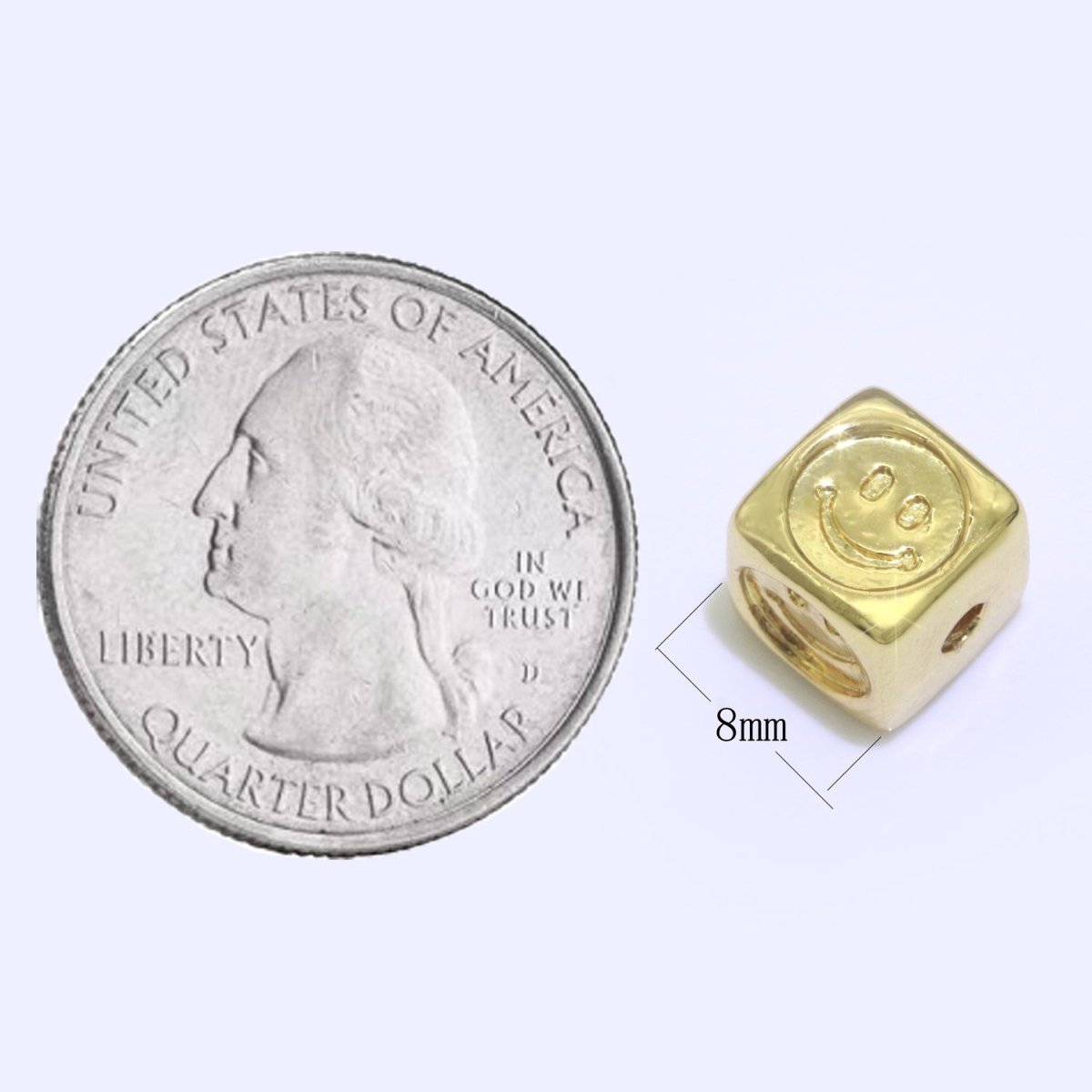 8mm Gold plated Square Spacer Beads, Gold Happy Face Spacer Beads, Gold Smiley Face Beads for Bracelet Necklace Component B-616 - DLUXCA