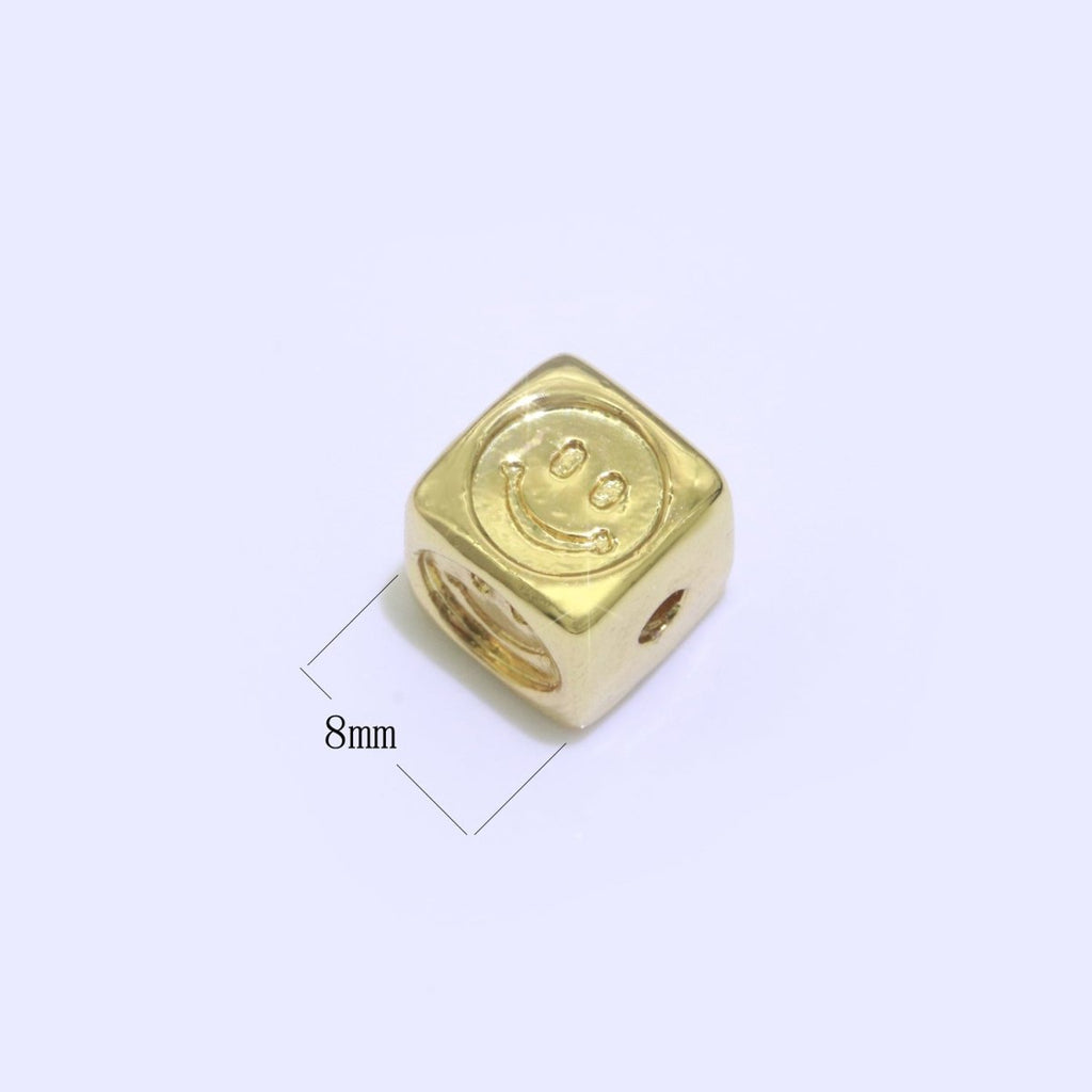 8mm Gold plated Square Spacer Beads, Gold Happy Face Spacer Beads, Gold Smiley Face Beads for Bracelet Necklace Component B-616 - DLUXCA