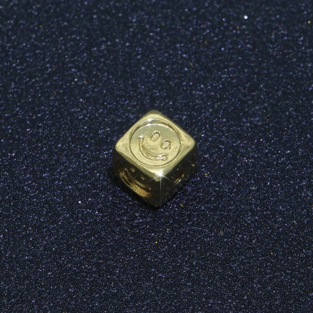 8mm Gold plated Square Spacer Beads, Gold Happy Face Spacer Beads, Gold Smiley Face Beads for Bracelet Necklace Component B-616 - DLUXCA