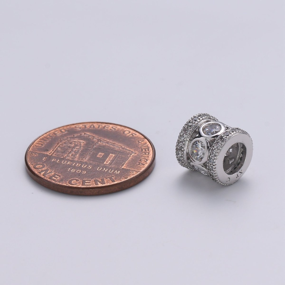 8mm White Gold plated Micro Pave Spacer Beads Drum Tube Gold Beads with CZ Paved, 4mm Large Hole Gold Spacers for Bracelet Making - DLUXCA