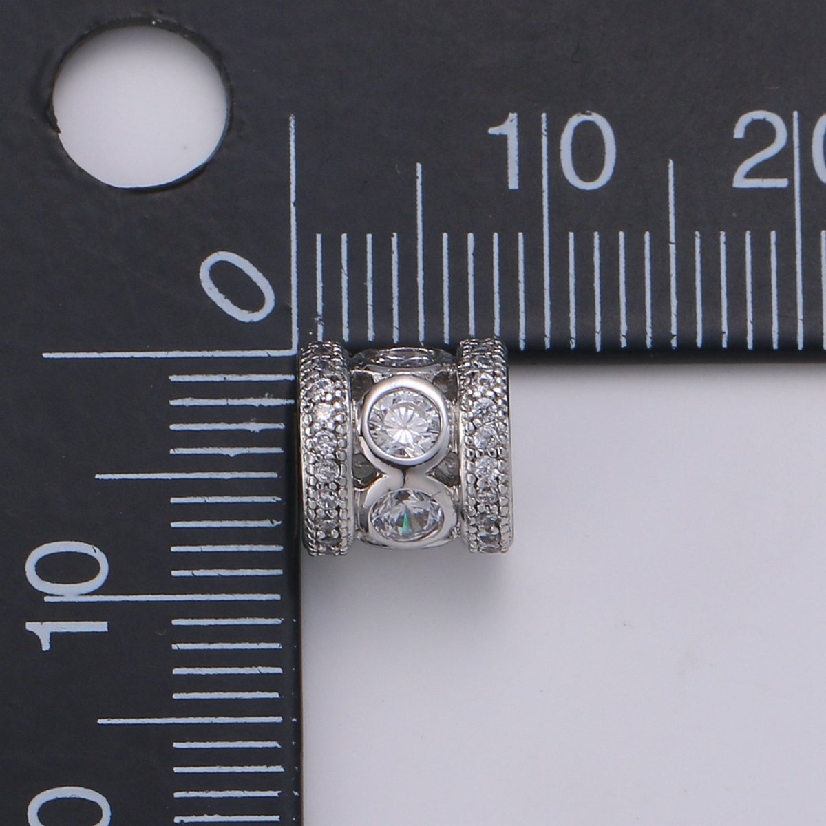 8mm White Gold plated Micro Pave Spacer Beads Drum Tube Gold Beads with CZ Paved, 4mm Large Hole Gold Spacers for Bracelet Making - DLUXCA
