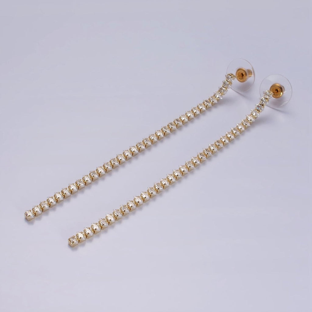 95mm Clear Marquise CZ Linear Drop Stud Earrings in Gold & Silver | AE285 AE286