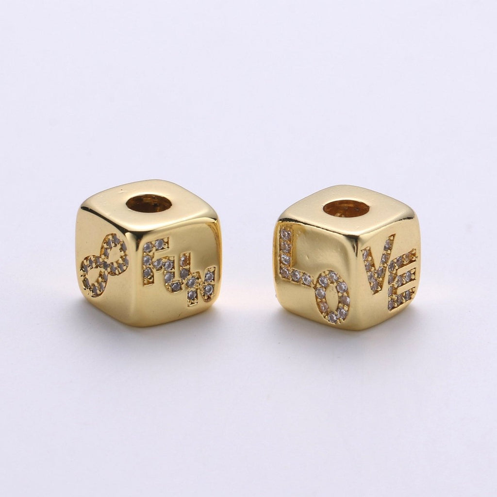 9x9mm CZ Gold plated Beads, Evil Eye Beads, Heart Beads, Love Beads, Animal Blocks Micro Pave Block Charm for Bracelet Necklace Supply K-438 K-439 K-441 - DLUXCA
