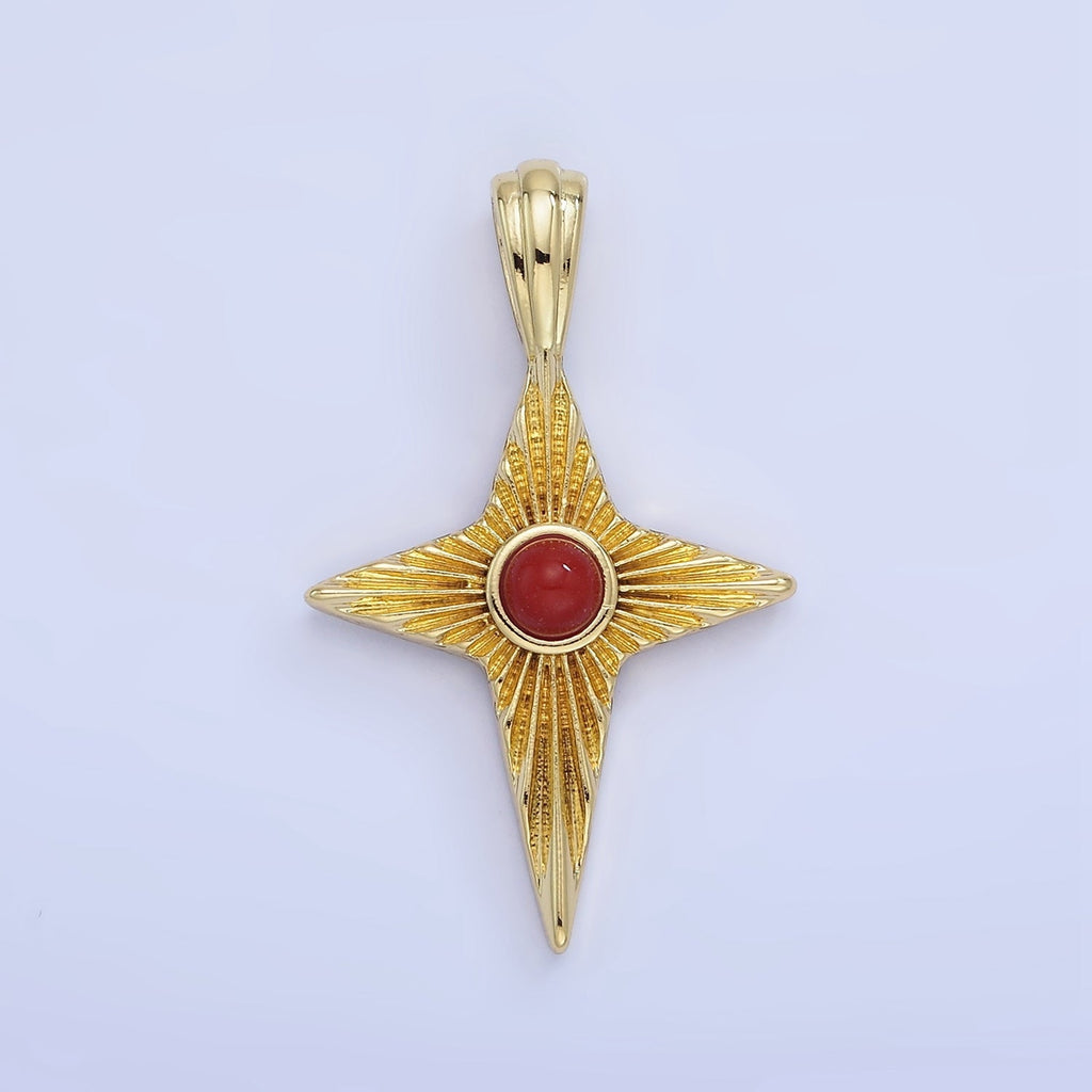 14K Gold plated 30mm Carnelian Celestial Sunburst North Star Pendant | AA1247