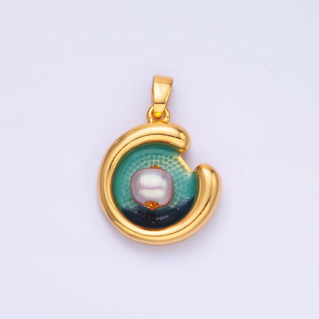 24K Gold plated Sea Freshwater Pearl Curved Molten Pendant | AA1461