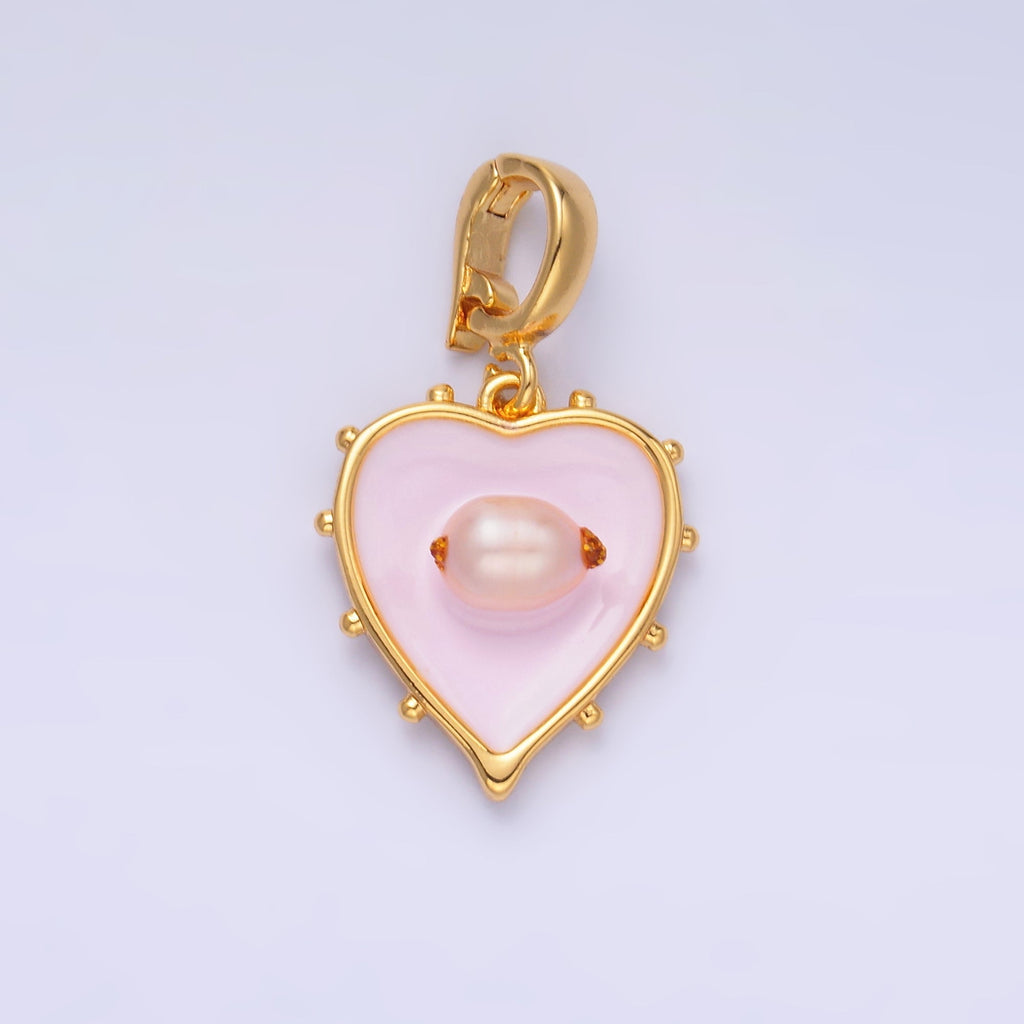 24K Gold plated Pink Heart Enamel Charm with Snap Bail Pendant | AA-1463