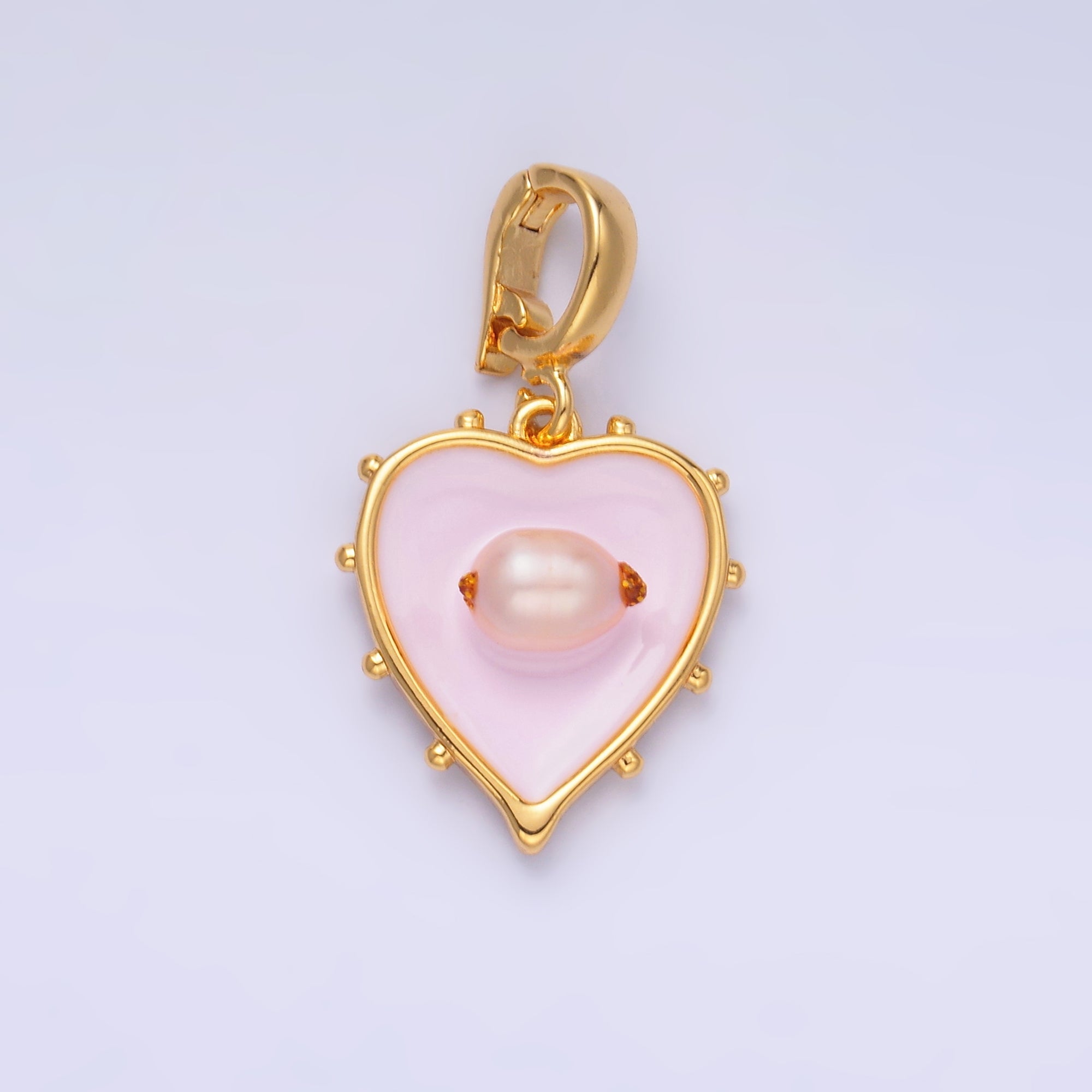 24K Gold plated Pink Heart Enamel Charm with Snap Bail Pendant | AA-1463