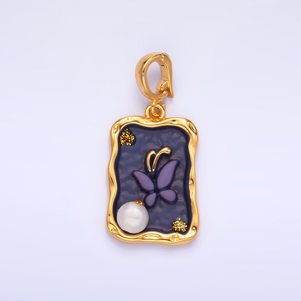 24K Gold plated Purple Blue Enamel Butterfly Charm with Snap Bail Pendant | AA-1464