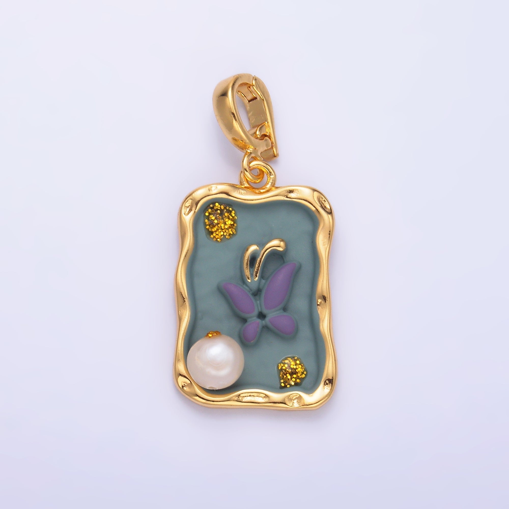 24K Gold plated Purple Blue Enamel Butterfly Charm with Snap Bail Pendant | AA-1464