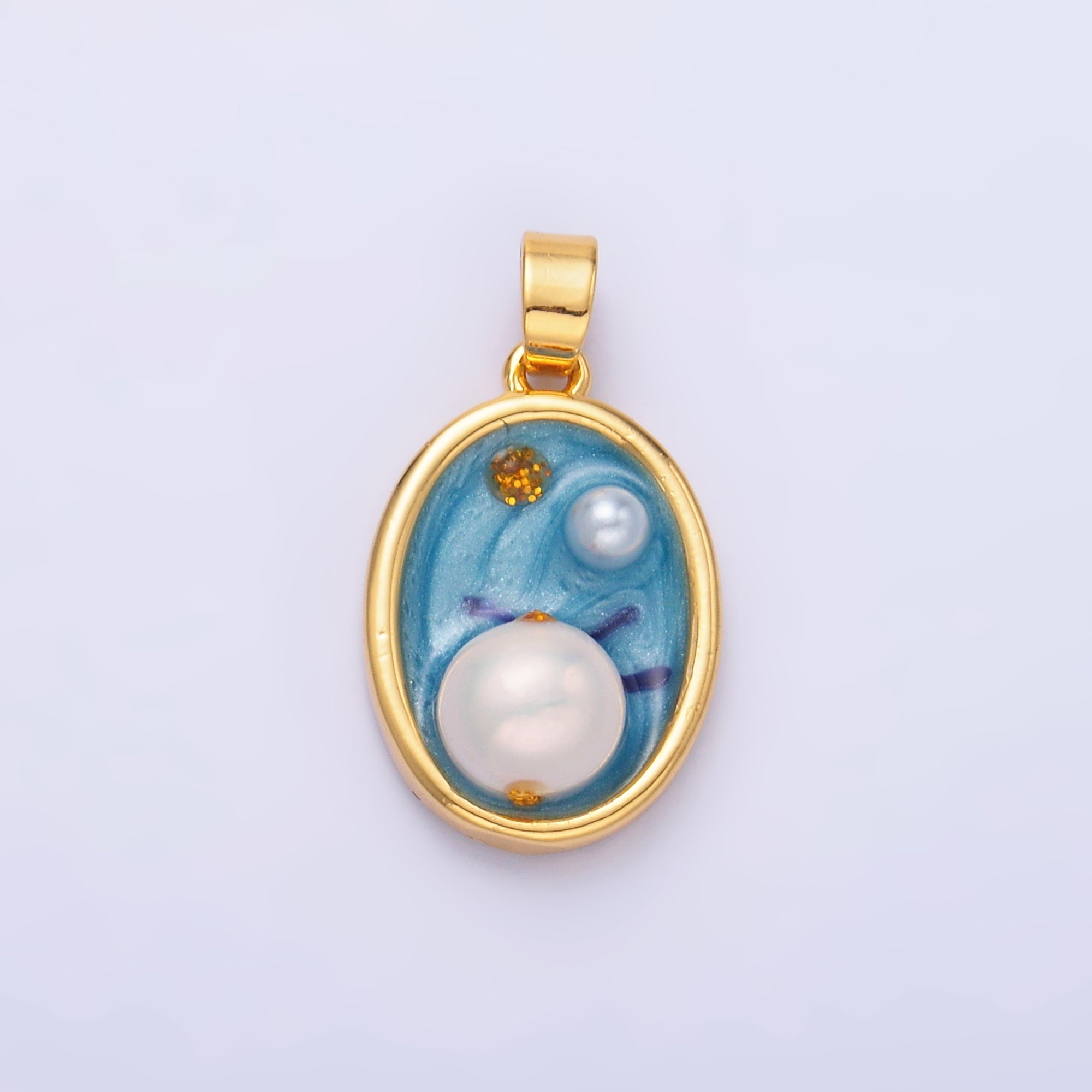 24K Gold plated Enamel Blue Ocean Pearl Pendant | AA-1471