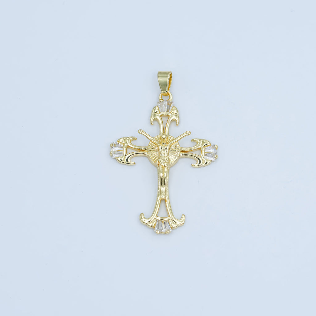 24K Gold plated Baguette Geometric Crucifix Cross Pendant | AA1503
