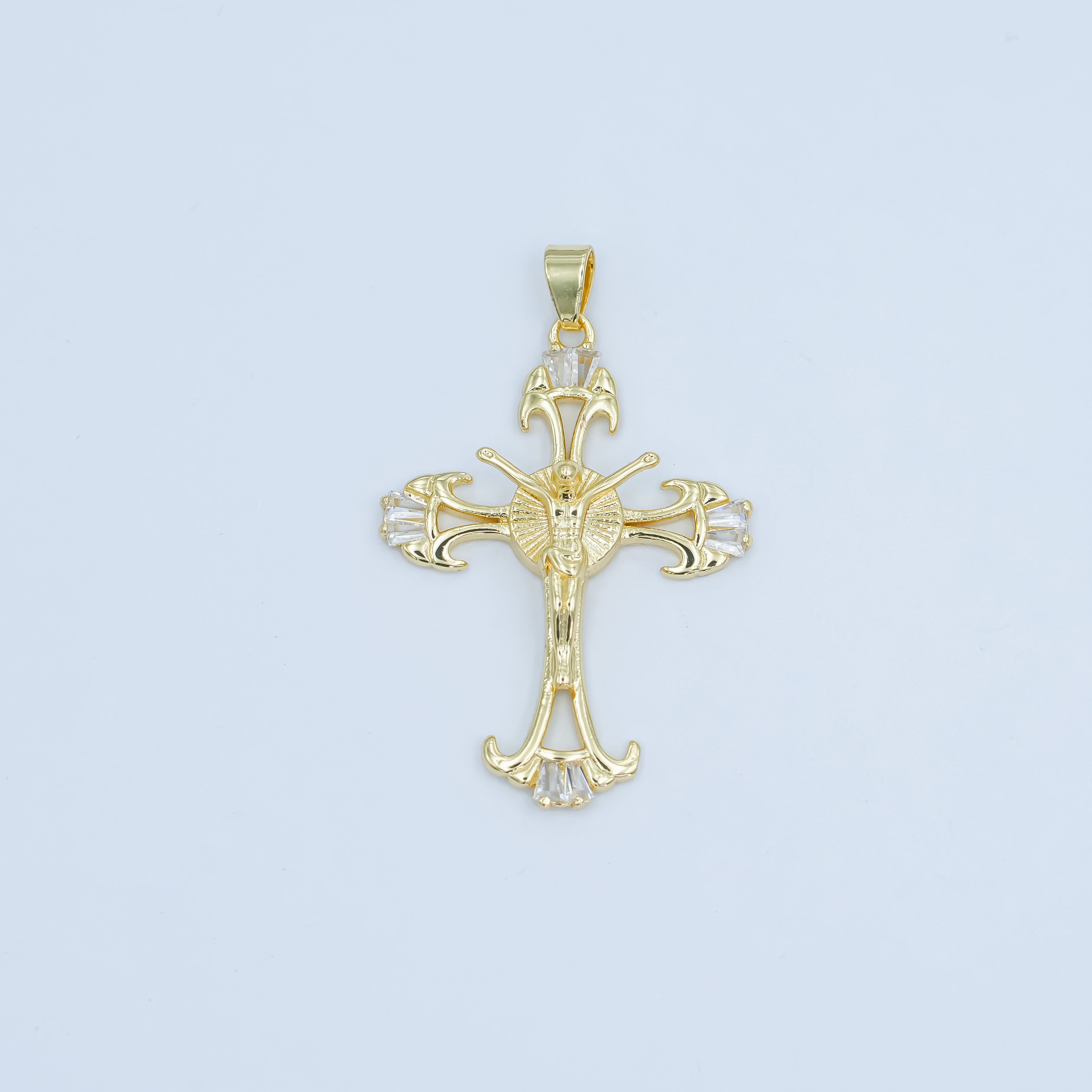 24K Gold plated Baguette Geometric Crucifix Cross Pendant | AA1503