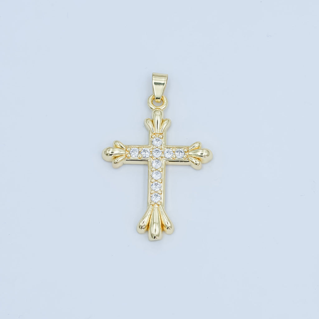 24K Gold plated Micro Paved CZ Passion Cross Pendant | AA1504