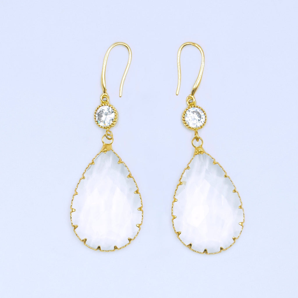 24K Gold plated Multifaceted CZ Teardrop Drop French Hook Earrings | AB1416