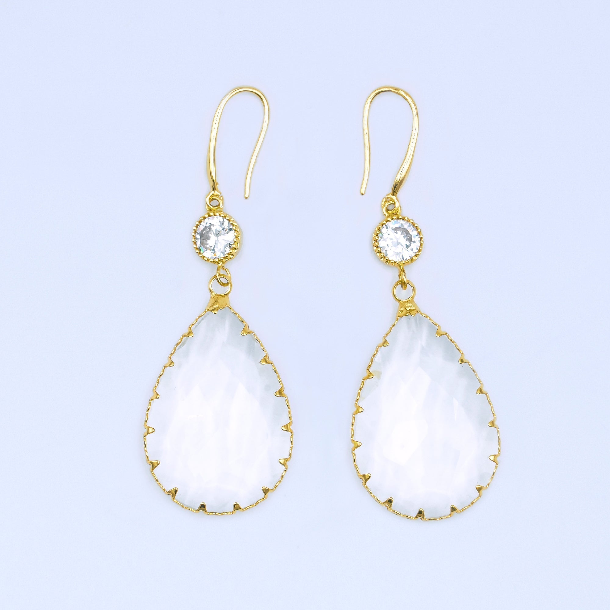 24K Gold plated Multifaceted CZ Teardrop Drop French Hook Earrings | AB1416