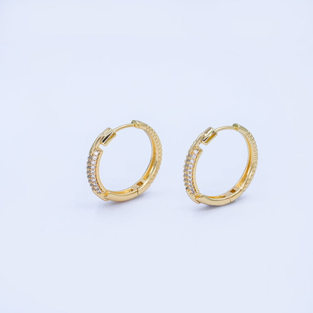 14K Gold plated 23mm Double Micro Paved CZ Endless Hoop Earrings | AB1541