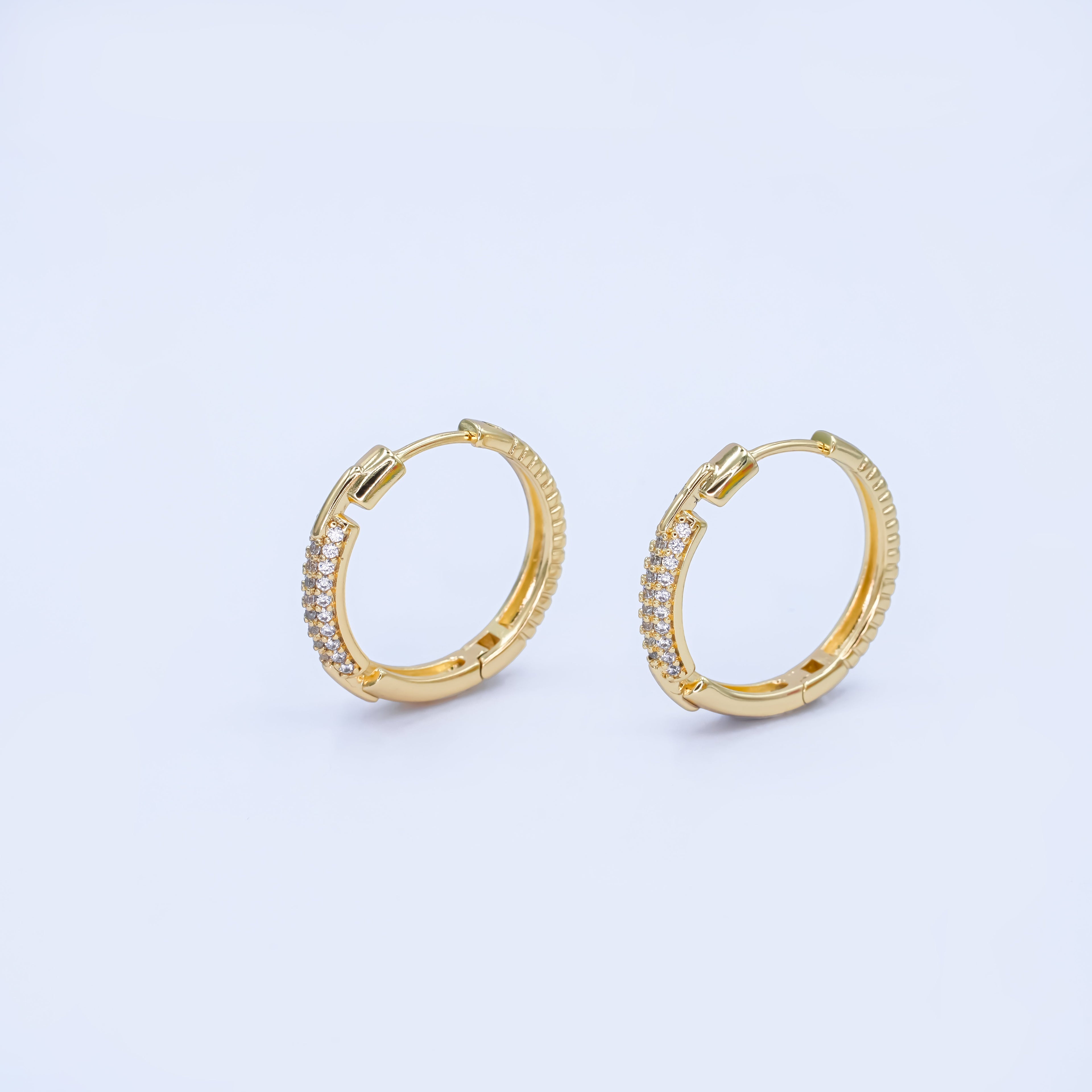 14K Gold plated 23mm Double Micro Paved CZ Endless Hoop Earrings | AB1541