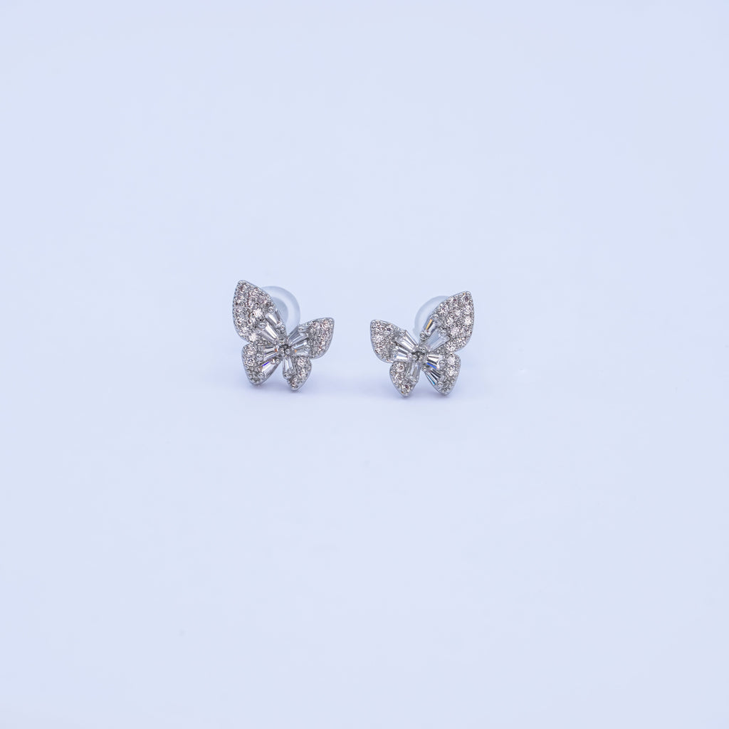 24K Gold Plated Baguette Micro Paved CZ Butterfly Stud Earrings Set in Gold & Silver | AB200 AB221