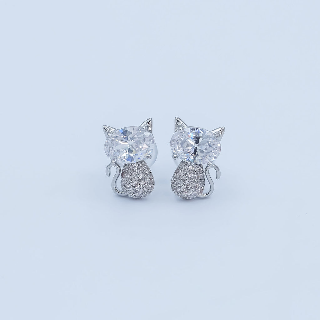 24K Gold Plated Micro Paved CZ Kitten Cat Stud Earrings Set in Gold & Silver | AB222 AB223