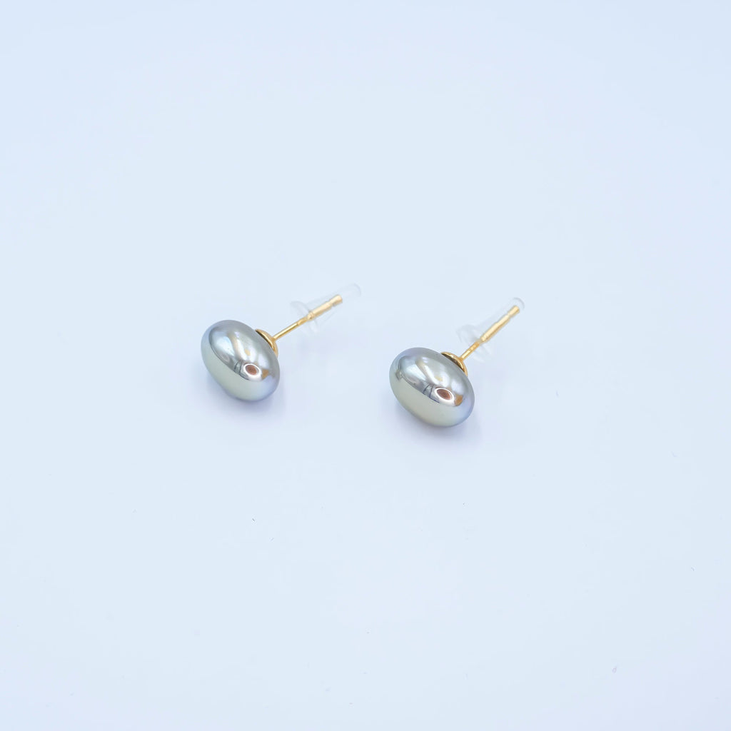 24K Gold Plated Shell Pearl CZ Button Stud Earrings in Gold & Silver | AB324 AB328