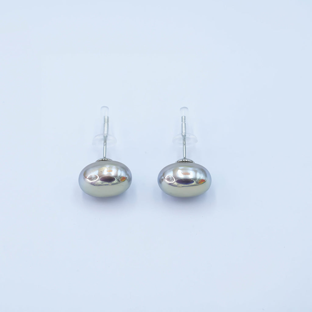 24K Gold Plated Shell Pearl CZ Button Stud Earrings in Gold & Silver | AB324 AB328